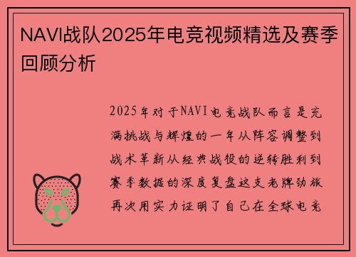 NAVI战队2025年电竞视频精选及赛季回顾分析